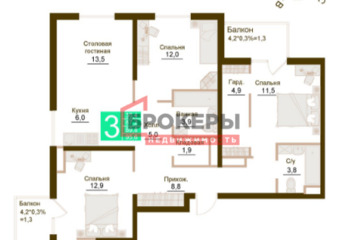 3-к квартира, 89,8 м², 12/12 эт.