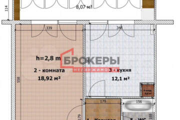 1-к квартира, 37,5 м², 2/5 эт.