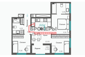 3-к квартира, 60 м², 7/12 эт.